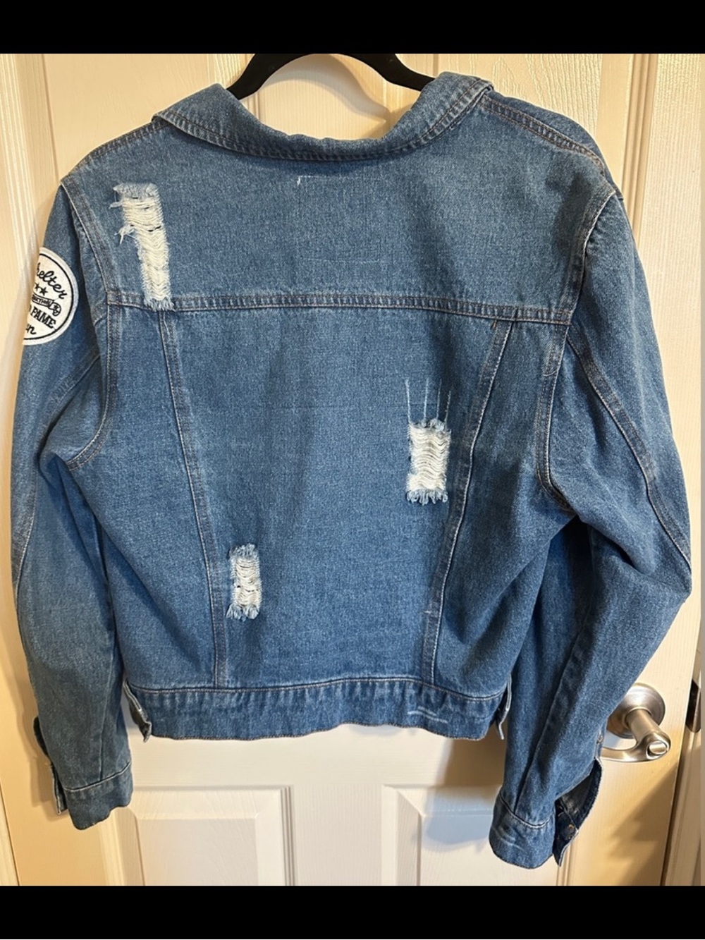 Angel Kiss Jean Jacket w Decorative Patches, Blue, Red & White, Sz Large - Picture 3 of 6